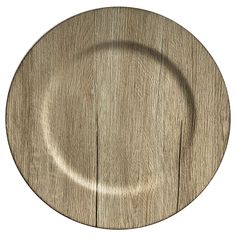 a wooden plate with a circular design on the front and sides, isolated against a white background