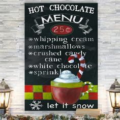 a sign advertising hot chocolate for the holiday season