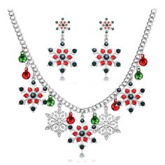 Snowflake Jewelry, Holiday Necklace, Holiday Snowflakes, Costume Jewelry Sets, Snowflake Necklace, Winter Jewelry, Necklace Colorful, Crystal Snowflakes, Snowflake Pendant