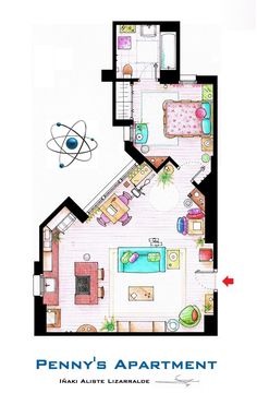 the floor plan of an apartment with furniture