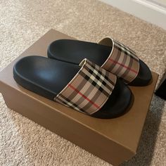 Authentic Burberry Slides Worn A Few Times Great Condition Size 36 Burberry Slides, Burberry Shoes, Christmas List, Women's Shoes Sandals, Burberry, Slides, Shoes Sandals, Size 6, Women Shoes