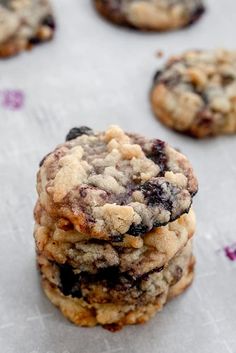 several cookies are stacked on top of each other