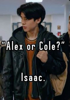 two people walking in an airport with the caption alex or cole? i saac