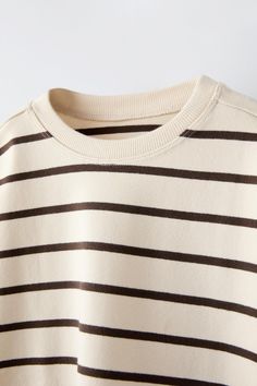 STRIPED T-SHIRT WITH LABEL - Brown / Taupe | ZARA United States Blazers Shoes, Trench Coat Dress, Shirt Blouses Tops, Striped T Shirt, Blazer Vest, Knitwear Cardigan, T Shirt Vest, Zara United States, Hoodie Top