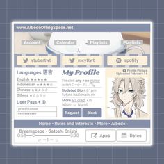 an image of a web page with the name my profile on it and other information