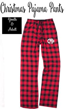 Personalized Holiday Pajama Pants. Processing time is 3-5 BUSINESS days before shipping. This listing is for a pair of monogrammed pajama pants in embroidery thread. Please see the photo gallery for the font options and a thread color chart. These fit true to size but generous in my opinion. This listing is for women's pajama pants. If you are wanting a unisex size please message me and I can do unisex. The red polka dot print is discontinued and gone for good. ONLY BUFFALO PLAID IS AVAILABLE. Pj Pants Outfit, Cute Pj Pants, Plaid Pj Pants, Christmas Pj Pants, Pants Outfit For School, Christmas Pajama Pants, Country Clothing, Womens Pajamas Pants, Holiday Pajamas