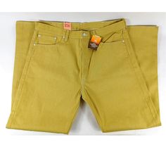 Levis 501 Mens Size 40/32 Yellow Shrink To Fit Button Fly Jeans Condition: Nwt Size: 40x32 Brand: Levis Color: Yellow Denim With White Stitching And Buttons Condition: Nwt Fabric: 100% Cotton Style/Occasion: Casual, School, Event, Street Wear, Spring, Summer, Fall, Winter Approx Measurements(Laying Flat) Rise: 14" Inseam: 32" Waist: 40" Condition: New With Tags Offers Welcome Classic Fitted Bottoms With Snap Buttons, Classic Fitted Jeans With Snap Buttons, Classic Cotton Jeans With Snap Buttons, Classic Levi's Bottoms With Buttons, 501 Levis Mens, Classic Levi's Bottoms With Button Closure, Relaxed Fit Yellow Cotton Jeans, Fitted Yellow Cotton Jeans, Levis 501 Straight Leg