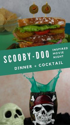 scooby doo movie night | scooby doo cocktail | scooby doo food | scooby doo recipes Scooby Doo Movie Night, Shaggy Sandwich, Scooby Doo Sandwich, Disney Movie Themed Dinner, Halloween Themed Movies, Spooky Island, Halloween Themed Snacks