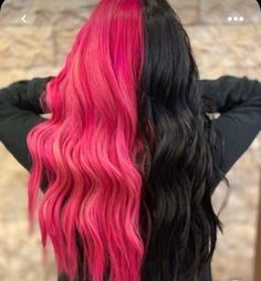 Split Hair Color Ideas, Split Hair Color, Trendy We Fryzurach, Half And Half Hair, Split Dye, Pink And Black Hair, Split Dyed Hair, Cute Hair Colors