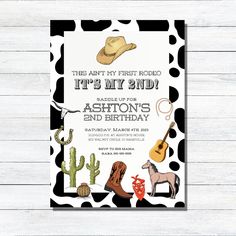 this is an image of a birthday card for someone's first rodeo themed party