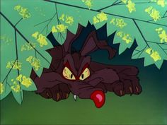 an animated image of a cat laying on the ground in front of some leaves and flowers