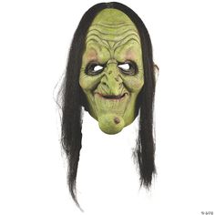 an adult mask with long hair and green face