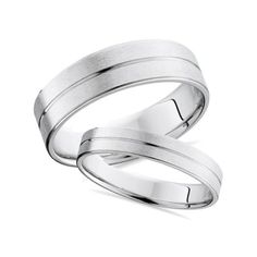 two white gold wedding bands with satin finish