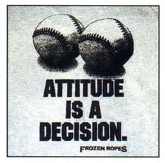 an advertisement with two baseballs and the words attitude is a decision