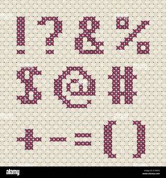 cross stitch font and numbers with dots in the middle, on a white background stock photo