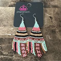 This Is A Pair Of Paparazzi Jewelry Earrings Beaded Bohemian Green Please Contact Me With Any Questions Dream Catcher Earrings, Brown Earrings, Earring Bundle, Earrings Beaded, Jewelry Beaded, The Fringe, Green Earrings, Paparazzi Jewelry, Silver Drop Earrings