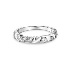 On your wedding day, seal your vows to her with this stylish wedding band. It features a heart-shaped design with sparkling round stones. A meaningful look of love, this wedding band will capture her heart. Each time she glances at this lovely band, her thoughts will turn to you.Carat Weight: 0.183 ctStone Size: 2,1 mmStone Type: Jeulia® StoneNumber of Stones: 9 Stone Color: Diamond WhiteStone Shape: RoundWeight: 2 gWidth: 1.4 mmHeight: 1.95 mmThickness: 1 mmMaterial: 925 SilverPlating Color: Silver Classic Heart Cut Stackable Wedding Rings, Elegant Wedding Stackable Rings Channel Set, Elegant Heart Cut Stackable Wedding Rings, Elegant Channel Set Stackable Wedding Rings, Elegant Adjustable Heart Cut Stackable Rings, Wedding Stackable Rings With Channel Set Round Cut, Wedding Stackable Rings With Channel Set, Silver Promise Ring With Half Eternity Detail, Channel Set Stackable Rings For Wedding With Round Cut