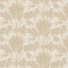 a beige and white wallpaper with palm trees