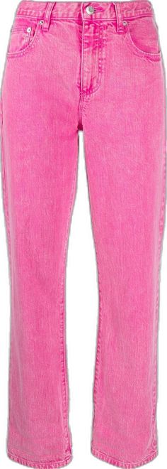 Pink Mid-rise Cotton Jeans, Trendy Pink Straight Leg Jeans, Pink Straight Leg Jeans For Spring, Spring Pink Straight Leg Jeans, Straight Leg Pink Jeans For Spring, Pink Five-pocket Jeans For Spring, Trendy Pink Pants With Belt Loops, Pink Jeans With Five Pockets For Spring, Pink Straight Leg Jeans With Pockets