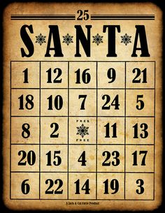 an old style calendar with the numbers for santa