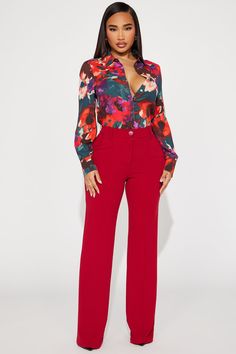 Pant Trousers Women Outfit, Red Trousers Outfit Classy, Red Trousers Outfit, Red Blazer Outfit, Trousers Women Outfit, Red Pants Outfit, Red Wide Leg Pants, Red Dress Pants, Dress Pants Outfits