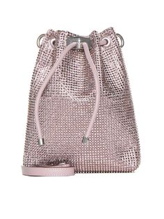 Shoulder Bag from Jimmy ChooComposition: Synthetic->ecovero Viscose (lenzing), 72% Natural (other)->silk, 28% Luxury Bucket Bag For Events, Designer Bucket Bag For Party, Luxury Bucket Shoulder Bag For Events, Drawstring Crossbody Bag, Jimmy Choo Bags, Pink Shoulder Bags, Pink Bags, Mini Bucket Bag, Bags Pink