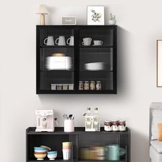 Modern Two-Door Wall Cabinet with Three-Tier Storage for Entryway Living Room Bathroom Dining Room Black 27.56 Inch Image 1 Modern Home Style, Double Glass Doors, Doors Modern, Black Dining Room, Bathroom Wall Cabinets, Tempered Glass Door, Wall Mounted Cabinet, Cabinet Shelving, Glass Cabinet Doors