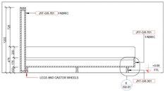 a drawing of the measurements for a bed frame and headboard with an attached rail