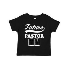 Future Pastor Toddler T-Shirt boys or girls occupation shirt with silhouette Bible icon logo. A toddler-soft cotton tee in look-at-me, big kid colors. 4.5 oz., 100% combed ringspun cotton. White is sewn with 100% cotton thread. Topstitched rib crew neck. Double-needle stitched sleeves and bottom hem. Shoulder-to-shoulder taping. Toddler T-Shirt. Size: 2T.  Color: Black.  Gender: male.  Age Group: kids. Bible Icon, Pastor Shirt, Papas Girl, Girl T Shirt, Girls Toddler, Big Kid, Toddler Gifts, Cotton Thread, Coloring For Kids