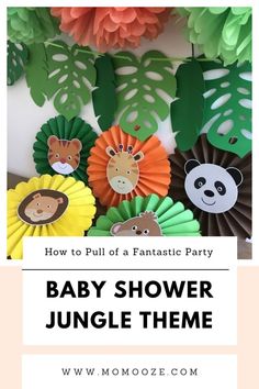 baby shower jungle theme with paper flowers and animals