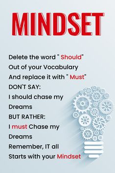 a poster with the words mindset written in red and white, on a light blue background