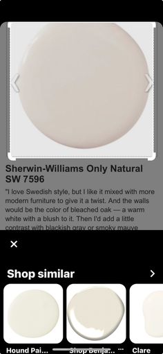 an ad for sherylin williams only natural paint in white, with the text shop similar