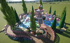 this is an artist's rendering of a pink flamingo theme park in the middle of nowhere