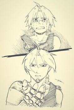 two drawings of anime characters, one with an angry look on his face and the other with