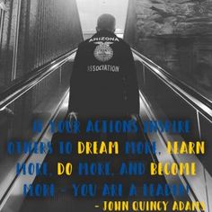 a man riding an escalator with a quote from john quincy adams