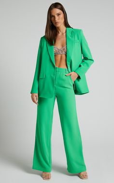 Bonnie Pants - High Waisted Tailored Wide Leg Pants in Green | Showpo USA Smart Pants, Work Pants Women, Perfect Office, Pants Green, Oversized Blazer, Weekend Wear, Party Tops, Work Pants, Fashion Face