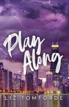 the title for play along, with lightning in the sky and city lights behind it