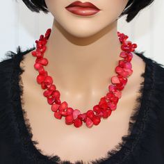 ♥ Ready to ship ♥ 100% handmade ♥ Packed in a gift box ♥ Material: Genuine Mediterranean / Italian coral beads ♥ Custom length Red coral statement necklace designed with genuine Italian teardrop coral beads. The chunky stylish elegant one of kind necklace.  Coral beads look like flower petals around the neck. Accented with blackened silver antique beads. Inspired by nature this classy, stylish, elegant necklace makes a powerful statement! Feminine and romantic, tasteful but eye-catching, it suit Gift Jewelry In Red Coral, Elegant Coral Beaded Necklaces For Gift, Elegant Coral Beaded Necklace For Gift, Handmade Red Coral Beaded Necklace As Gift, Unique Red Coral Beaded Necklace As Gift, Unique Red Coral Necklace For Gifts, Red Coral Necklace, Semi Precious Jewelry, Necklace Chunky