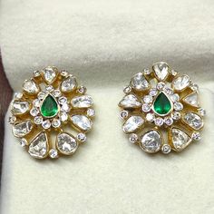 Product code: 191500 weight: 9.340 grams gemstone name: emerald gemstone weight: 0.70 ct (pear) diamond weight: 1.61 cts (uncut rosecut) + 0.85 ct (excellent deluxe rbc) closure: pushback dimensions: 22 mm x 20 mm Green Hand-set Diamond Earrings As Gift, Traditional Green Diamond Earrings For Formal Occasions, Traditional Green Diamond Earrings For Formal Events, Uncut Diamond Earrings, Antique Necklace Gold, Diamond Pendants Designs, Diamond Pendants, Jewelry Simple, Gold Jewelry Simple