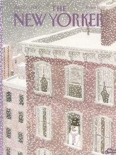 the new yorker magazine cover shows a building with snow falling on it