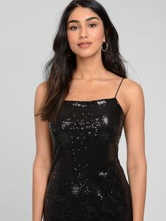 Short Spaghetti Strap Glitter Dress Dress in Black for Women made by NOISY MAY Fashion Group