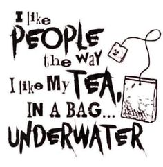 the words are drawn in black and white on a piece of paper that says, i like people the way i like my tea in a bag underwater