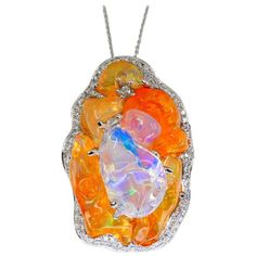 Important Certified Mexican Fire Opal and Diamond Pendant, Excellent Play of Color For Sale at 1stDibs Fire Pendant, Jelly Opal, Fire Opals Jewelry, Peruvian Blue Opal, Mexican Fire Opal, Yellow Opal, Color Guard, Opal Pendants, Opal Necklace