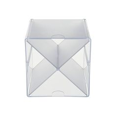 a clear box with an open lid on the top and bottom, sitting in front of a white background