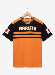 Get dressed in shinobi style with this Naruto Shippuden-inspired tee! Featuring a color blocked top  this shirt includes "Naruto" patch lettering on the front and embroidered Uzumaki clan patches on the sleeves  this shirt is perfect for fans of the anime.A BoxLunch Exclusive!Organic cottonListed in unisex sizesWash cold with like colors; dry lowImported Naruto Merch, Konoha Naruto, Uzumaki Clan, Naruto Shirt, Naruto Shippuden Naruto, Minnie Mouse Coloring Pages, Naruto Shirts, Small Restaurant Design, Shippuden Naruto