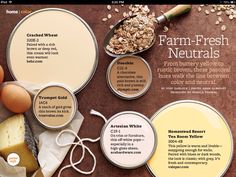 an advertisement for farm fresh neutrals on a table with eggs, cheese and other ingredients