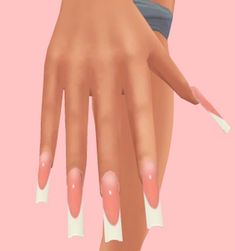 a woman's hand with pink and white manies on it, against a pink background