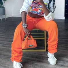 Drawstring Mid Waist Loose Fit Jogger Sweatpants Sporty Orange Bottoms With Drawstring, Casual Orange Drawstring Bottoms, Casual Orange Bottoms With Drawstring, Orange Drawstring Bottoms For Loungewear, Fitted Joggers, Jogger Sweatpants, 1 Million, Loose Fitting, Sweatpants