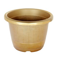 a gold colored pot is shown on a white background