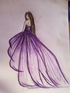 a drawing of a woman in a purple dress